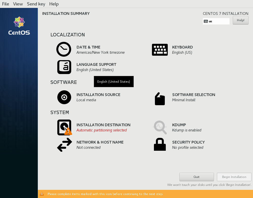 CentOS 7.5 Installation Summary