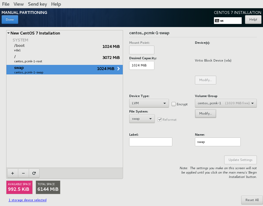 CentOS 7.5 Partitioning